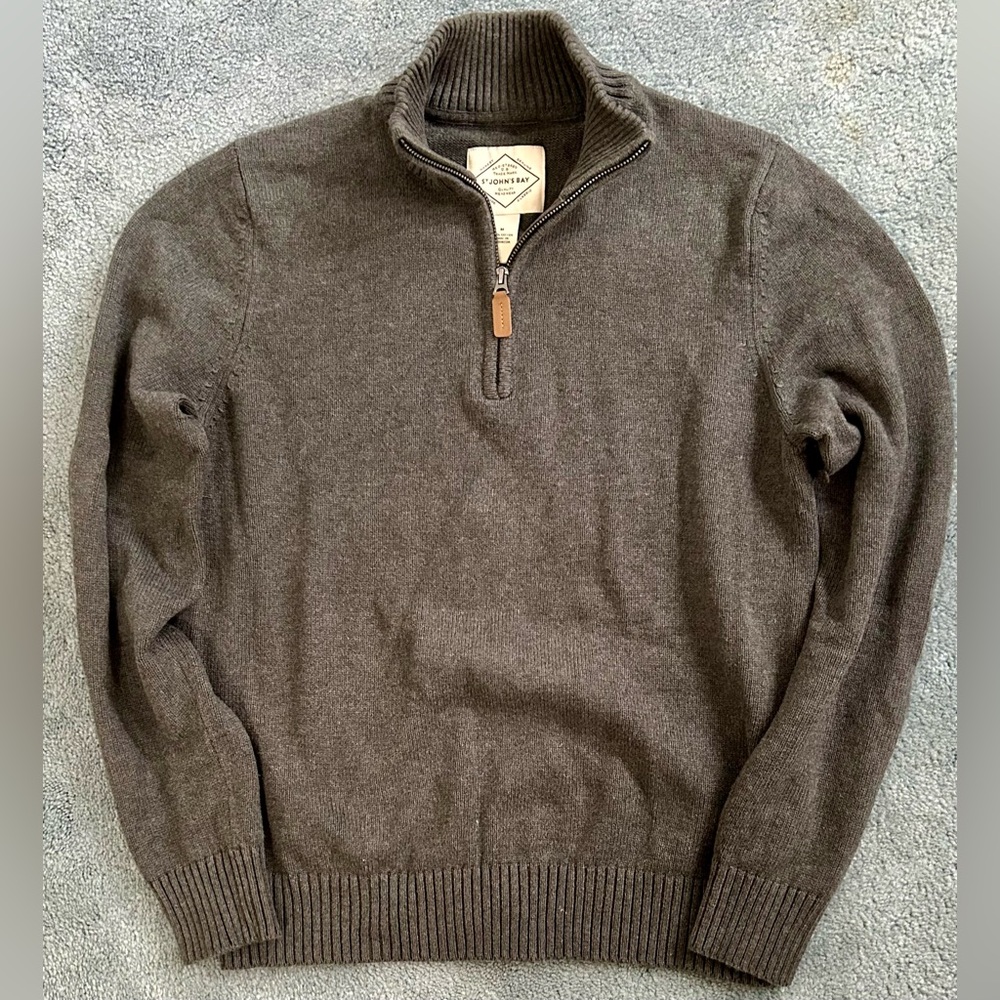 St. John's Bay Men's Zip-Front Sweater - Medium- Dark Gray
